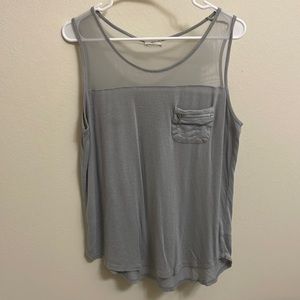 Grey X-Large Glitz Tank Top with Mesh Shoulders and Decorative Zipper Pocket